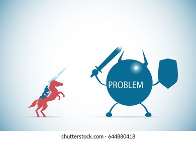 businessman riding a horse against the problem character. Solution and business concept