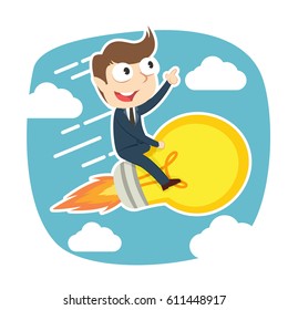 businessman is riding light bulb