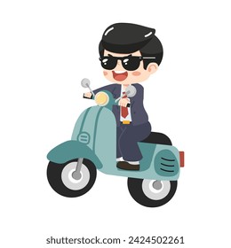Businessman riding motorcycle Cartoon funny