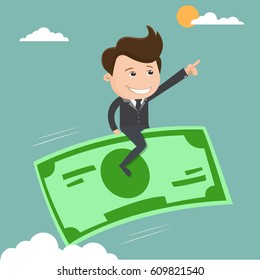 Businessman riding a note - vector illustration