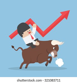 Businessman riding on bull, Bullish stock market concept, VECTOR, EPS10