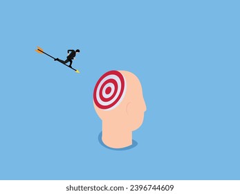 businessman riding on dart hitting on target isometric 3d vector concept