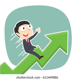 businessman is riding on raised graph