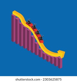 Businessman is riding on a roller coaster isometric 3d vector illustration concept for banner, website, illustration, landing page, flyer, etc