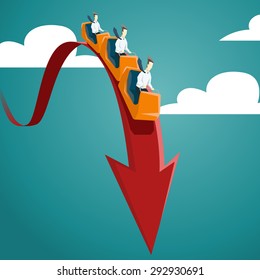 Businessman is riding on a roller coaster. Vector financial and economic crisis graph concept.