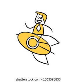 businessman riding rocket for startup business concept, doodle character design
