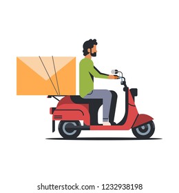 businessman riding scooter with envelope email message paper letter communication concept isolated flat vector illustration
