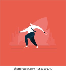 Businessman riding skateboard vector illustration, Young man in suit