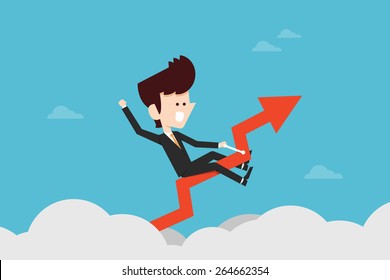 Businessman riding success arrow graph