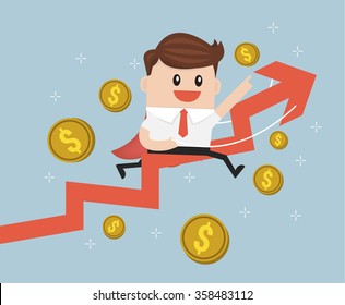 Businessman riding success arrow graph