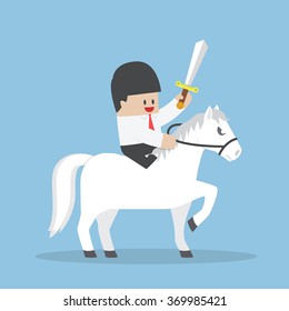 Businessman riding white horse and holding sword, VECTOR, EPS10