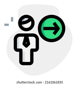 businessman with a right direction arrow indication