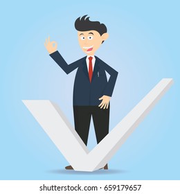 businessman with right mark cartoon vector illustration