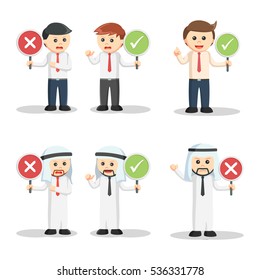 businessman with right or wrong sign set