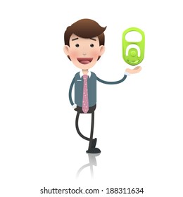 Businessman with ring of can over white background. Vector design. 