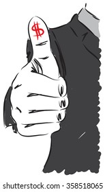 businessman rising finger dollar ok illustration