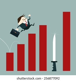Businessman risk of investment mistakes.Losing Profit risk and Investment danger as a financial and business concept