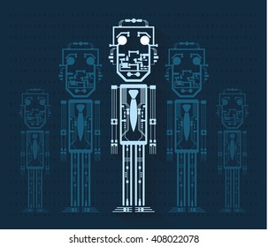 Businessman robot automation concept. Vector infograph illustration.