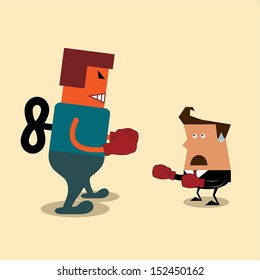 Businessman and robot having a fight with boxing gloves.