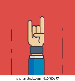 Businessman with Rock and Roll Hand Sign - Vector Illustration