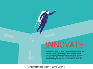 Businessman with a rocket finding new ways. Creativity vector illustration concept.