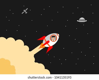 businessman in a rocket fly to space,business concept