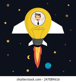  businessman in rocket flying in idea bulb.vector