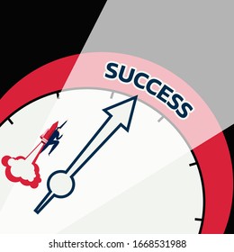 Businessman with rocket on speedometer to success. vector Illustration.