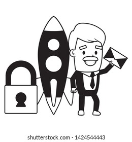 businessman rocket padlock envelope send email vector illustration