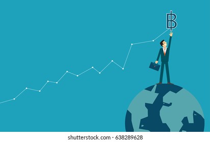 businessman rocket ride is helping hand to success financially thai baht. business concept illustration.