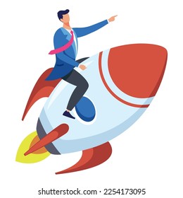 businessman in rocket start up icon