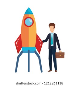 businessman with rocket startup