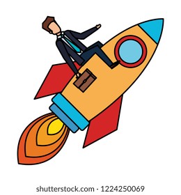 businessman with rocket startup