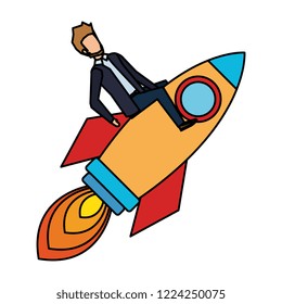 businessman with rocket startup