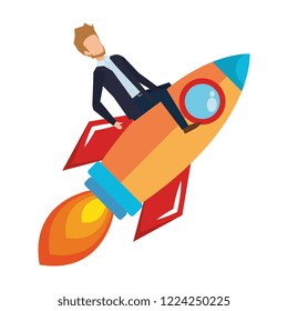 businessman with rocket startup