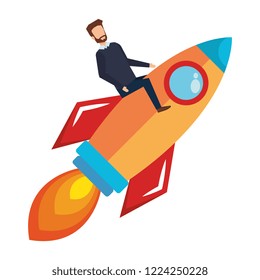 businessman with rocket startup