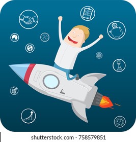 Businessman with rocket succcess