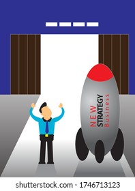 A businessman with a rocket vector illustration. Use for template business and finance design, background presentation, and etc.