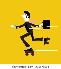 Businessman roller skating with briefcase. business people design. vector illustration