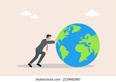 businessman rolling the planet in vector format