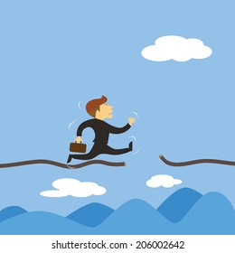 Businessman ropewalker with risk concept