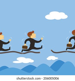 Businessman ropewalkers with risk concept