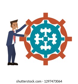 businessman rotating gears