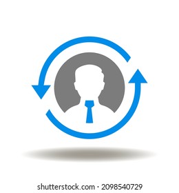 Businessman with round arrows vector illustration. B2B Business Company Commerce Technology Marketing Symbol. HR Recruitment Icon. Career sign. Skills upgrade logo.