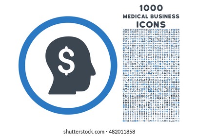 Businessman rounded vector bicolor icon with 1000 medical business icons. Set style is flat pictograms, smooth blue colors, white background.