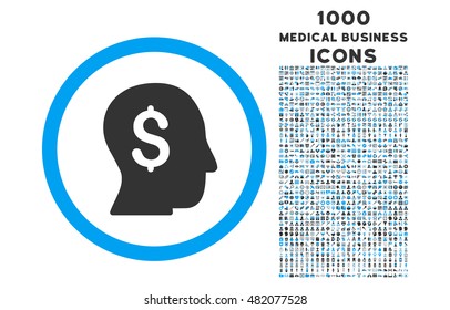 Businessman rounded vector bicolor icon with 1000 medical business icons. Set style is flat pictograms, blue and gray colors, white background.