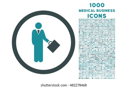 Businessman rounded vector bicolor icon with 1000 medical business icons. Set style is flat pictograms, soft blue colors, white background.