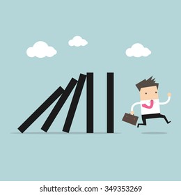 Businessman run away domino effect vector