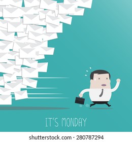 Businessman run away from a lot of e-mail - Vector