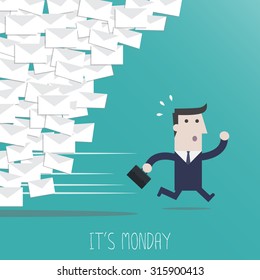 Businessman run away from a lot of e-mail - Vector